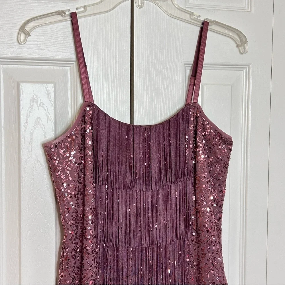 Bebe Plum Sequin Fringe Mini Dress Medium - Picture 4 of 16